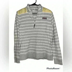 Vineyard Vines Grey and Yellow Stripped Women’s Quarter Zip Size Medium